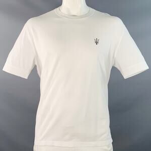 ERMENEGILDO ZEGNA Size XXXL White Brown Logo Cotton Pique Crew Neck T-shirt